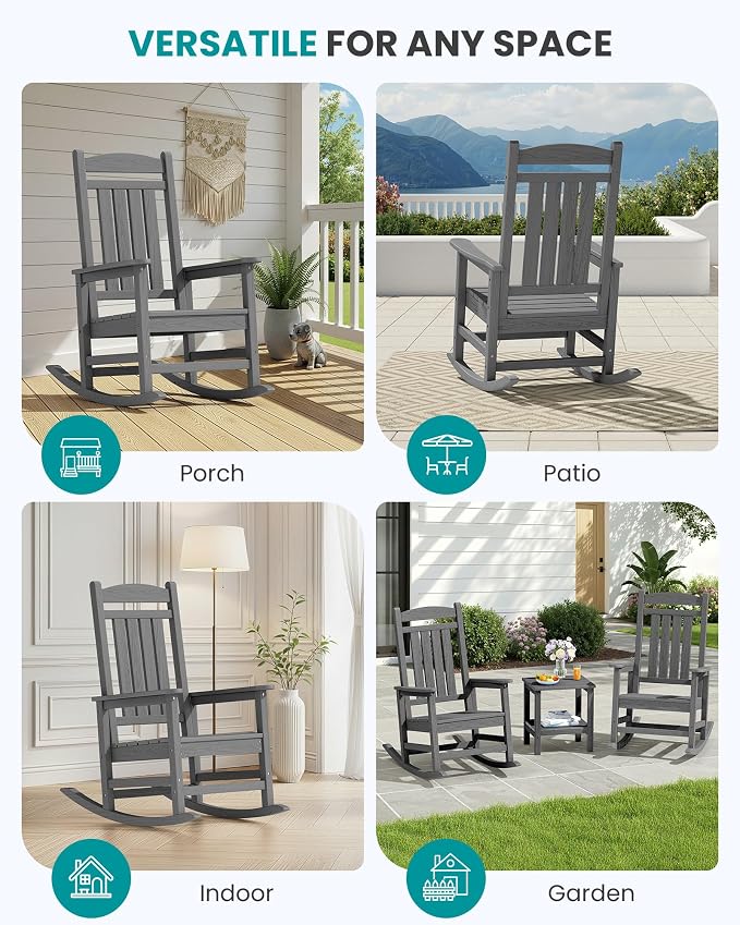 SERWALL Outdoor Rocking Chair Set of 6, Oversized Patio Rocking Chair, Porch - Image 7