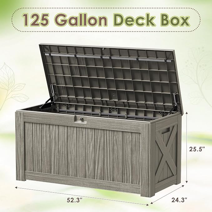 Devoko 125 Gallon Outdoor Storage Box, Waterproof Resin Deck Box | - Image 7