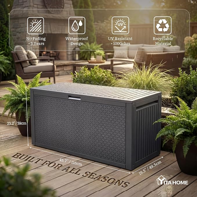 YITAHOME 95 Gallon Large Outdoor Deck Box | Lockable Waterproof Resin Storage - Image 2