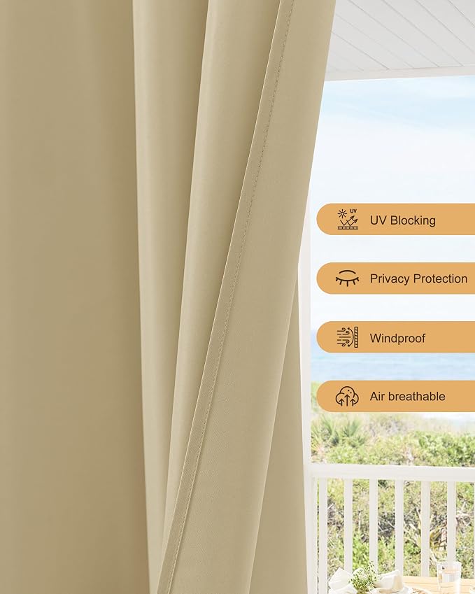 Outdoor Curtains for Patio Waterproof Rod Pocket 6 Pcs 110x84 Inch Cream | - Image 4