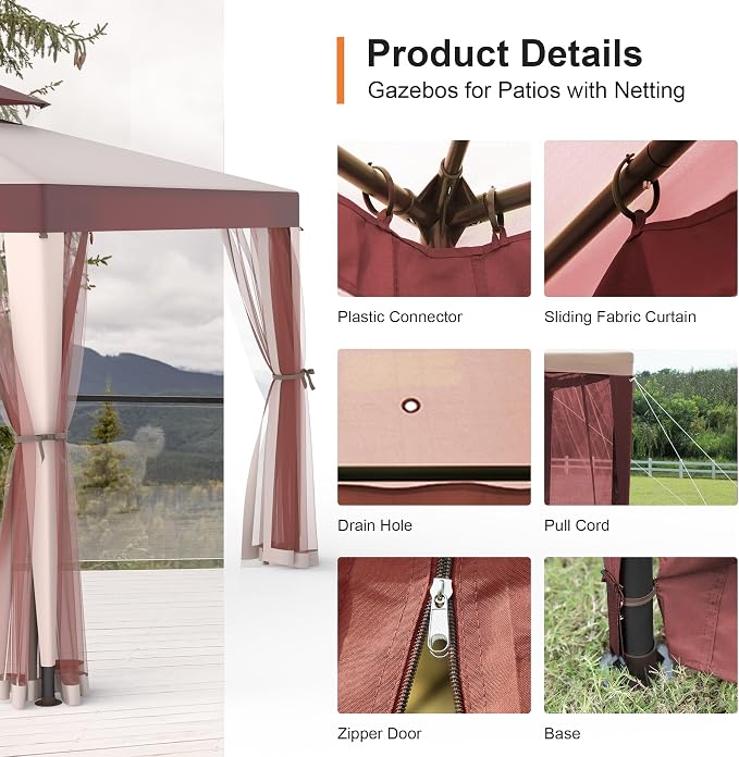 10’x10’ Patio Gazebo Canopy Tent w/Removable Netting, Ventilated Double-tier Top - Image 5