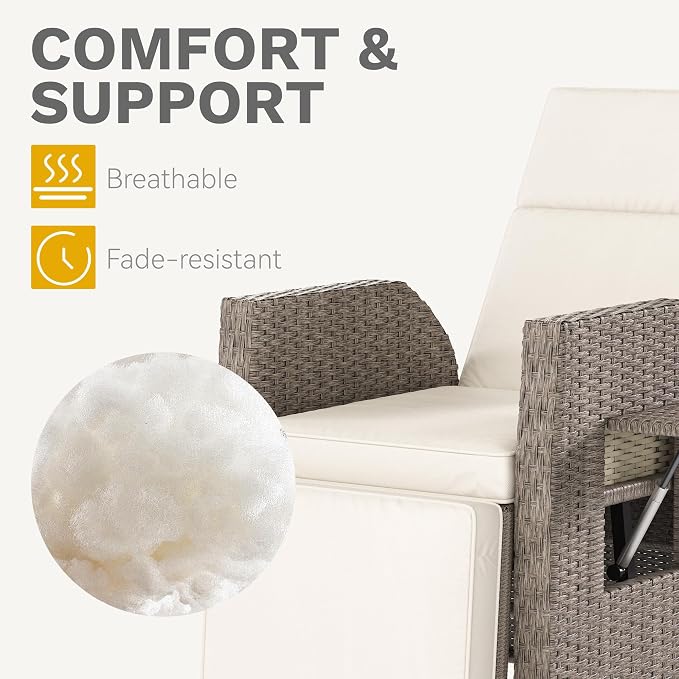 YITAHOME Outdoor Recliner Chair, Wicker Recliner Chair 150°Reclining, Solid - Image 9