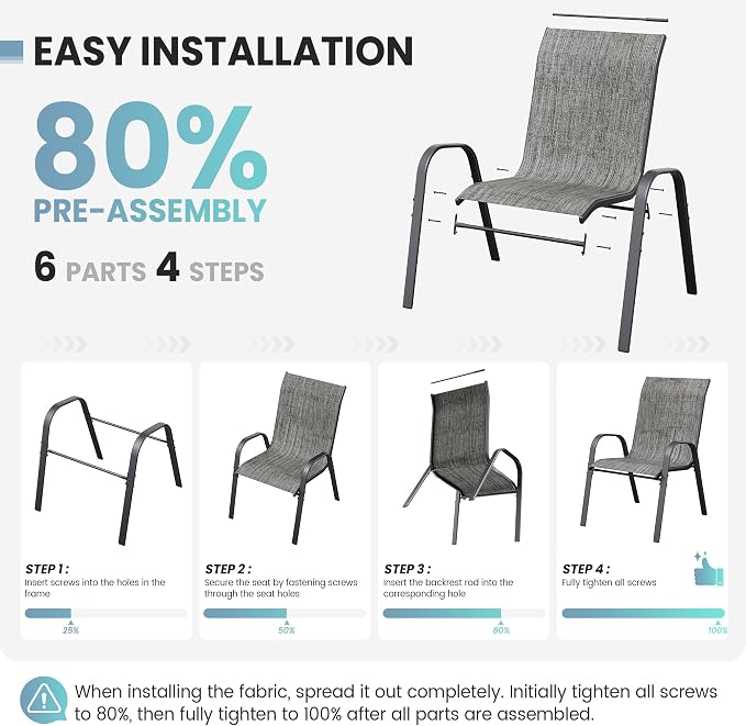 Patio Dining Chairs Set of 4, Stackable Dining Chairs High Back, Breathable - Image 8