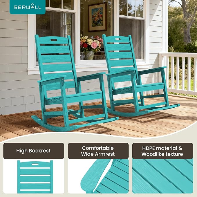 SERWALL Outdoor Rocking Chair Set of 2, HDPE Rocker - Image 7