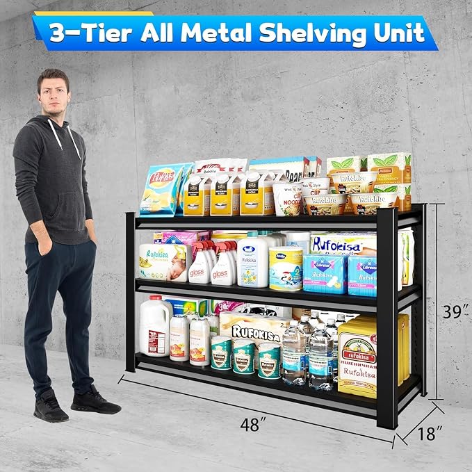 3-Tier Garage Shelving Heavy Duty，48" W Metal Shelving Unit - Image 3