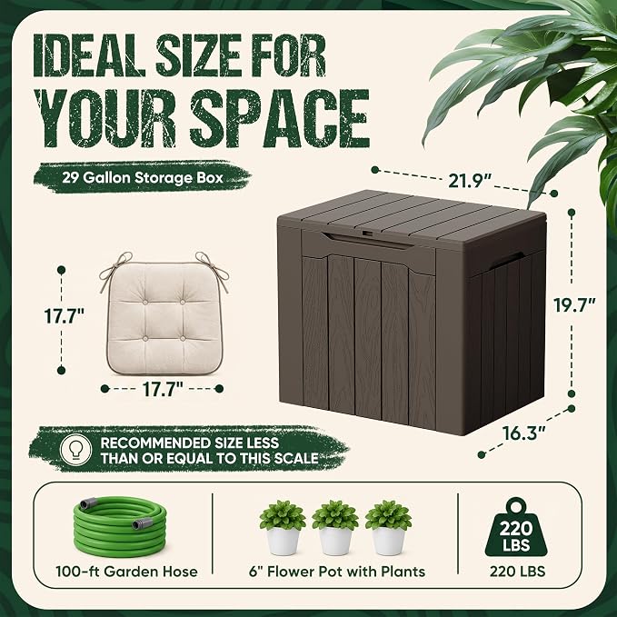 Devoko 29 Gallon Deck Box, Waterproof Resin Outdoor Storage Box | Lockable and - Image 6