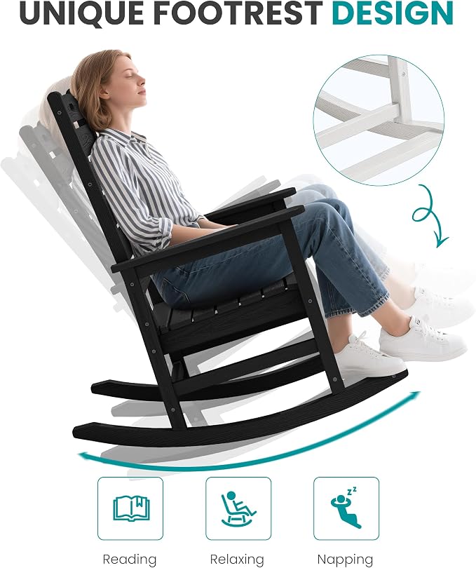 SERWALL Outdoor Rocking Chair Set of 2, Oversized HDPE Rocker, all Weather - Image 7