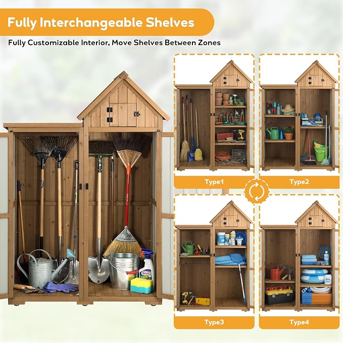PetsCosset Outdoor Storage Cabinet Wood & Metal Garden Shed - Image 4