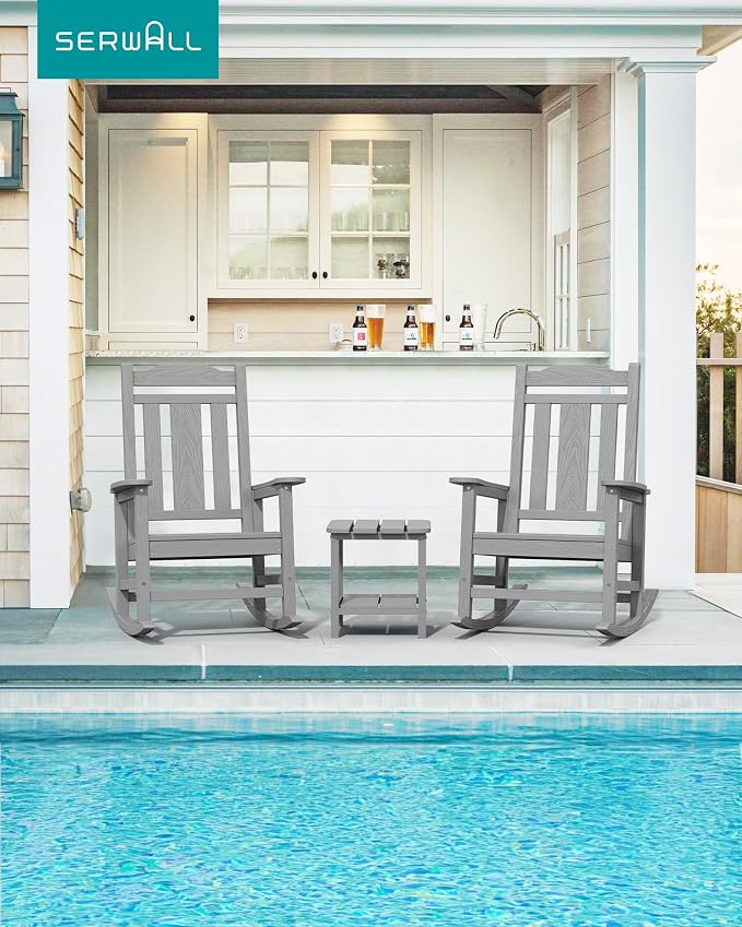 SERWALL Oversized Outdoor Rocking Chairs Set of 4, Patio Rocker, Space Gray | - Image 8