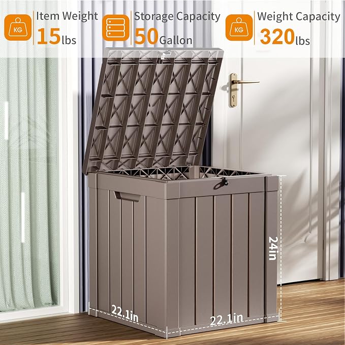 PatioZen 50 Gallon Resin Deck Box, Lockable Patio Outdoor Storage Box - Image 4
