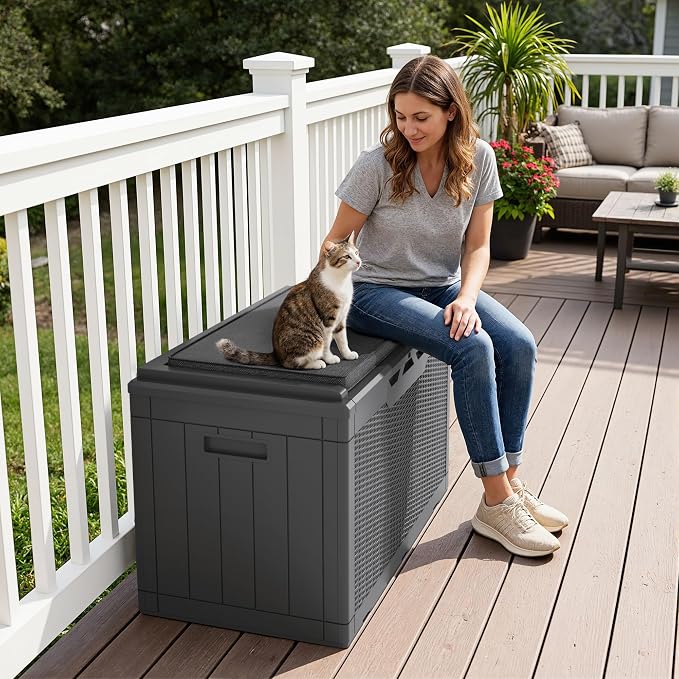 Greesum 100 Gallon Resin Deck Box Large Outdoor Storage Boxes - Image 6