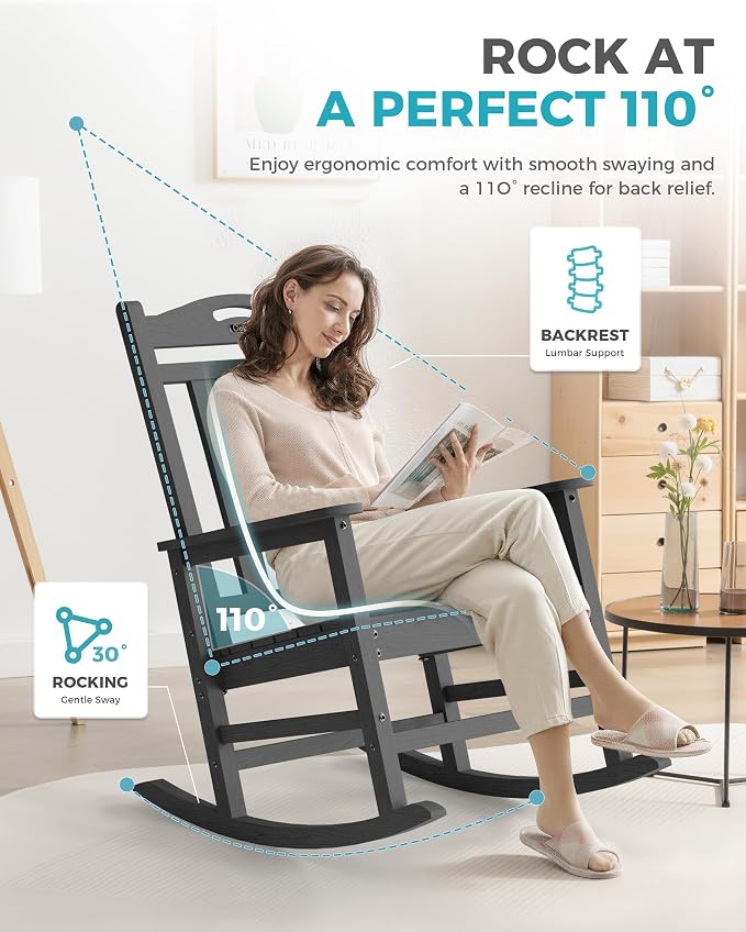 Oversized Outdoor Rocking Chairs Set of 6, 380lbs Heavy-Duty Large Patio Rocker - Image 6