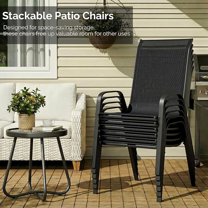 MAMIZO Patio Dining Chairs, Stackable Textilene Chair Set of 8, - Image 7