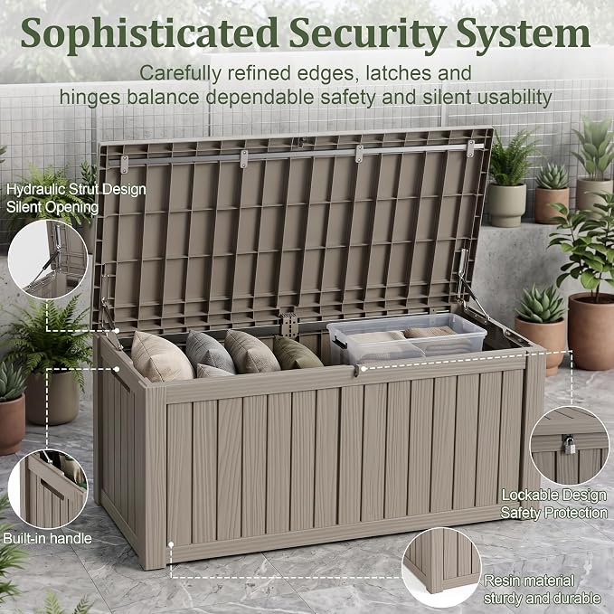 180 Gallon Resin Deck Box, Waterproof Lockable Outdoor Storage Box Container - Image 3