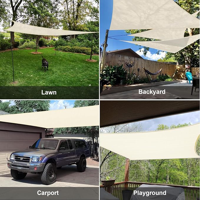 Sun Shade Sail 12' x 16' Butter Cream Rectangle Outdoor Canopy Cover | Outdoor - Image 8