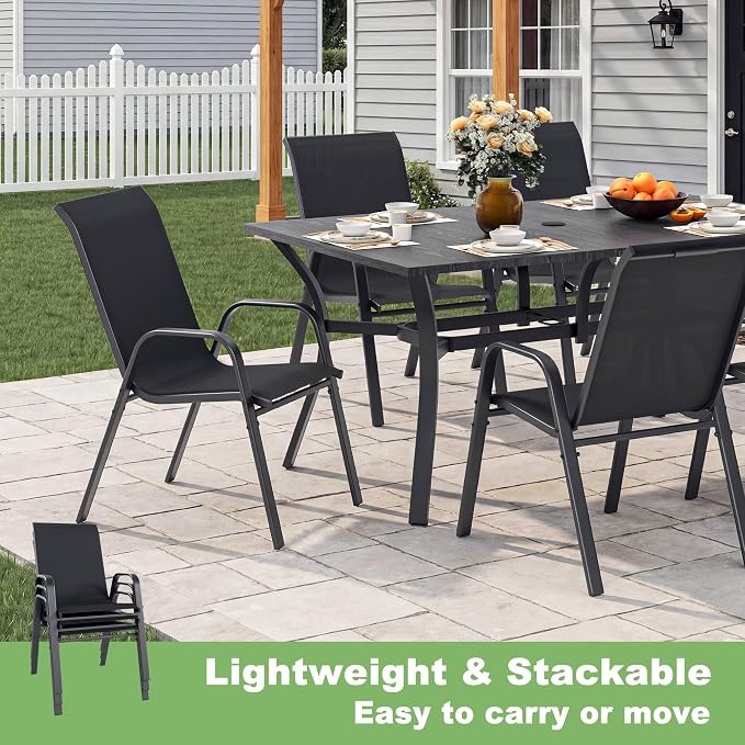 Outdoor Patio Chairs Set of 6 Stackable Dining Chairs All-Weather Textilene - Image 6