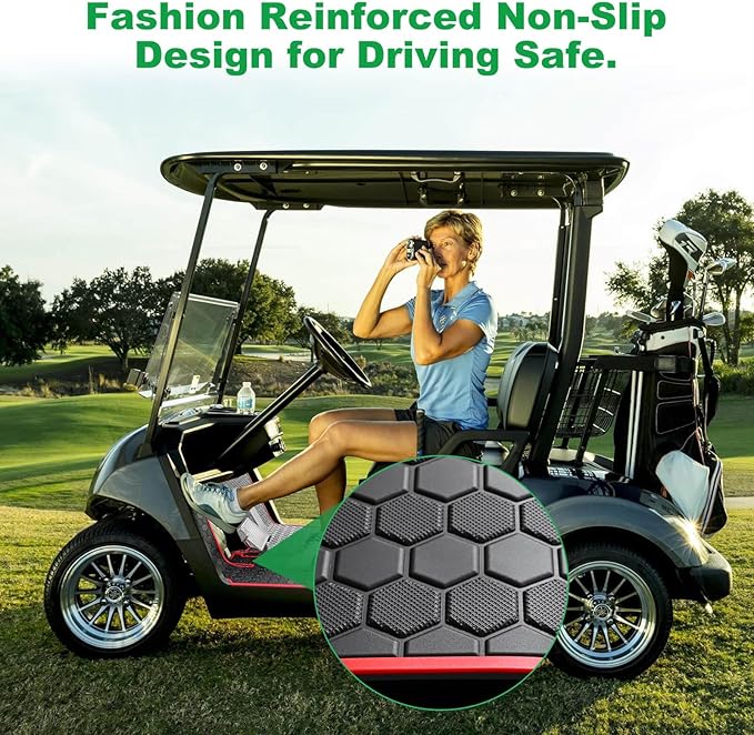 Golf Cart Floor Mat for Yamaha G29 Drive, Upgraded Non-Slip Full Coverage Liner Mats Replacement Thick Rubber, Fits Yamaha Drive (Gen1), G29, YDR, Adventurer (2007-2016)-Red Trim