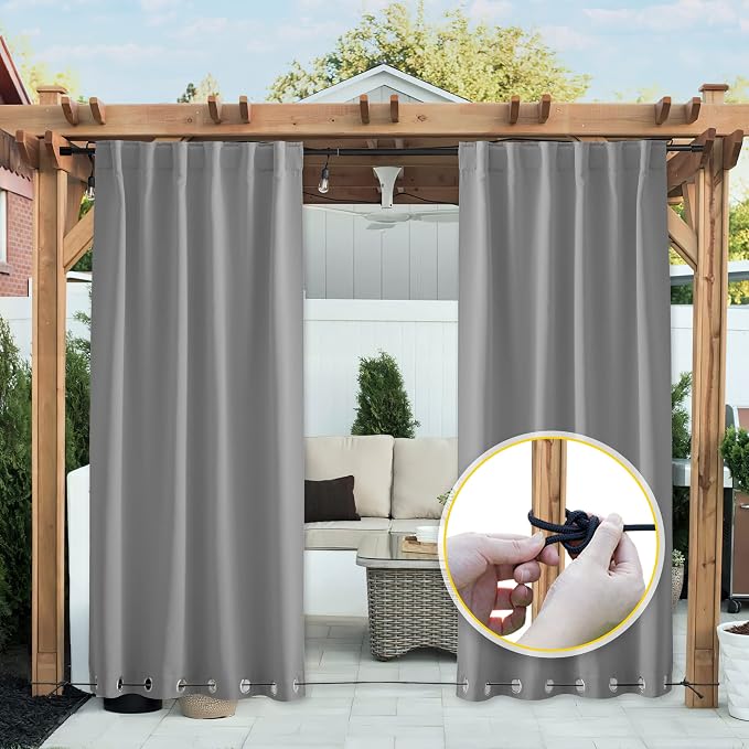 NICETOWN Outdoor Curtains Waterproof Fixed Bottom W52xL95 Silver Grey | - Image 2