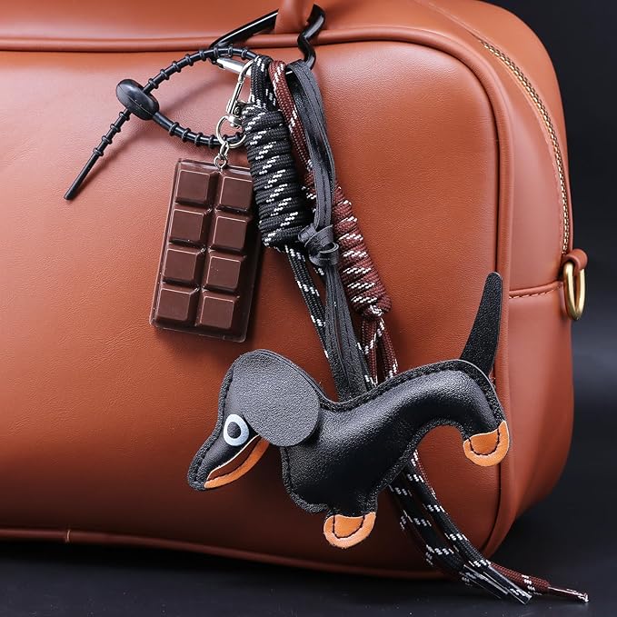 Unique Keychain Designer Rope Bag Charms for Handbag - Cute Teddy Bear Purse Charm - Leather Dachshund Accessory