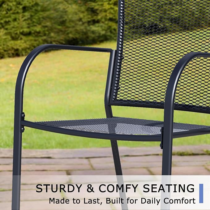 Outdoor Metal Patio Chairs Set of 2, Stackable Iron Mesh Dining Chairs - Image 6