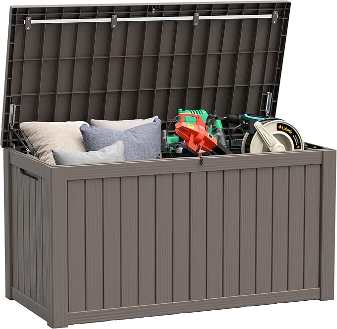 Outdoor Storage Box, 180 Gallon Large Outdoor Resin Deck Box, Storage by KAMABOKO