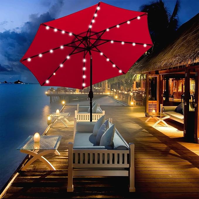 9 ft Solar Umbrella, 32 LED Lighted Patio Umbrella, Table Market Umbrella - Image 5