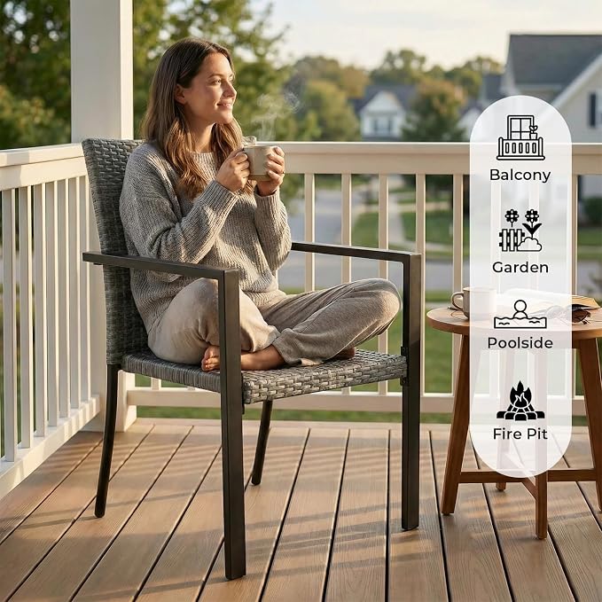 Stackable Patio Chairs Set of 2, Outdoor Wicker Dining Chairs, Space-Saving - Image 4