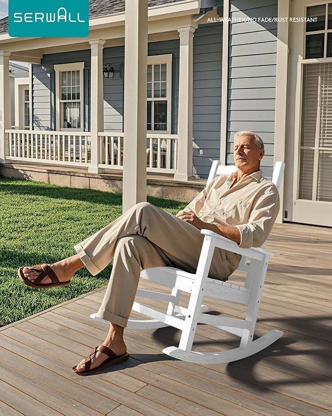 SERWALL Outdoor Rocking Chair Set of 4, HDPE Rocker - Image 5