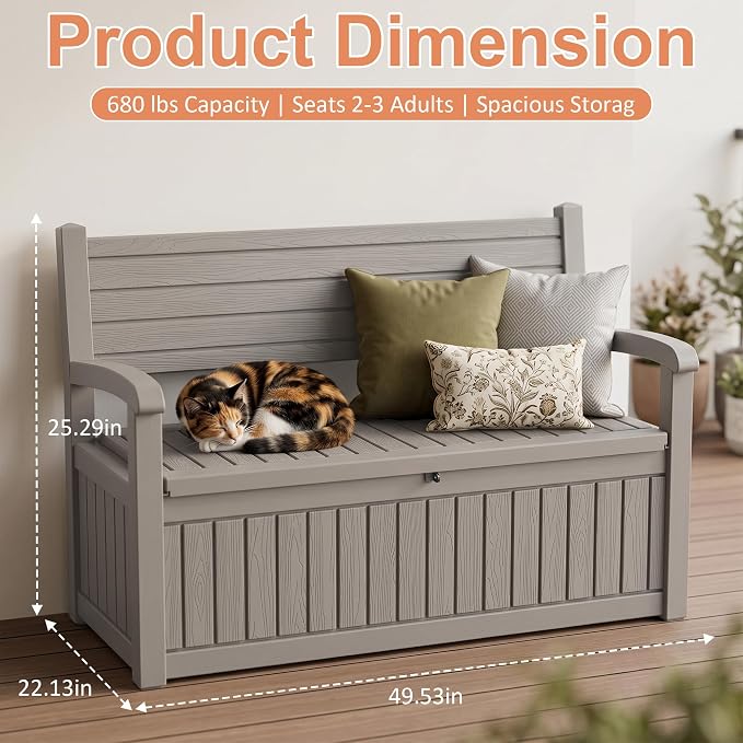 100 Gallon Outdoor Storage Bench Deck Box Waterproof Resin Lockable UV - Image 3
