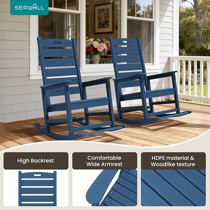 SERWALL Outdoor Rocking Chair Set of 4, Oversized HDPE Rocker, all Weather - Image 5