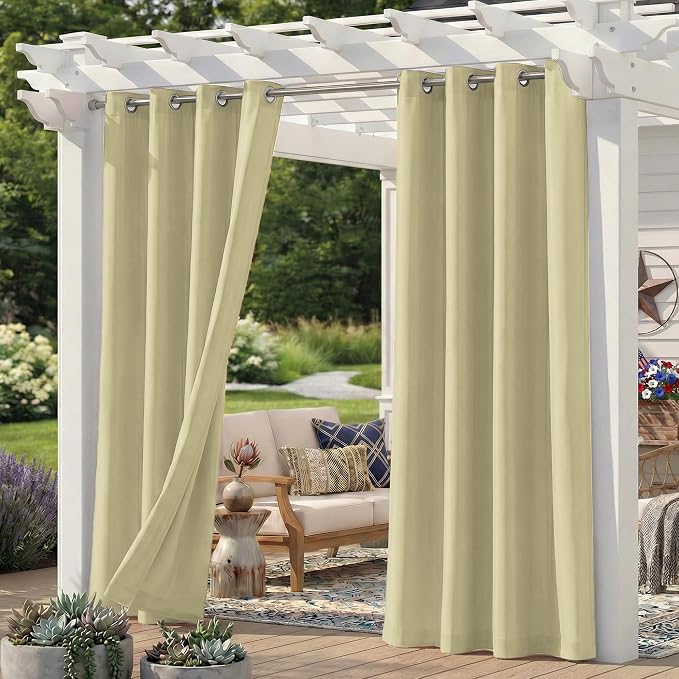 Set of 6 Outdoor Curtains for Patio Waterproof, Breathable Grommet Panels for by Sunshelf