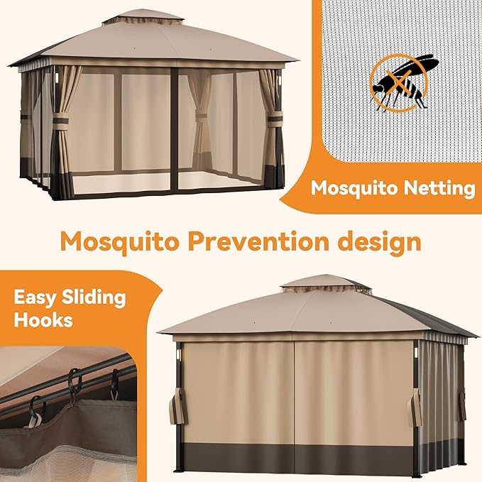 Patio Gazebo 10'x12' with LED Lights & Bluetooth Speaker, Heavy Duty Outdoor - Image 7