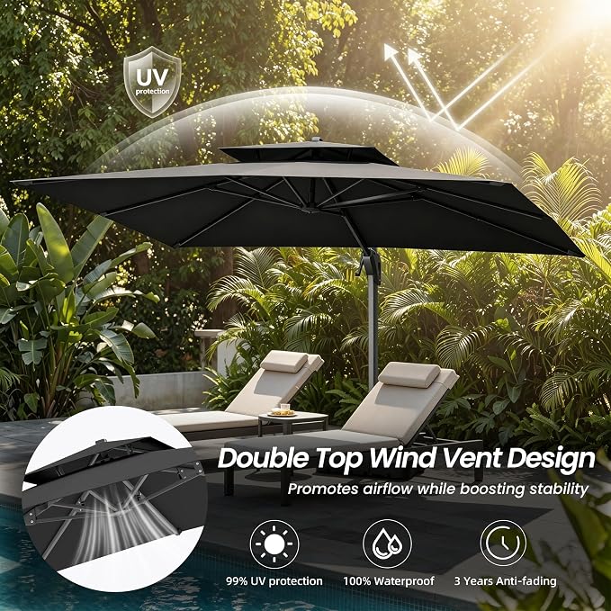 10 X 13 FT Cantilever Patio Outdoor Umbrella, Heavy Duty Aluminum Frame - Image 8