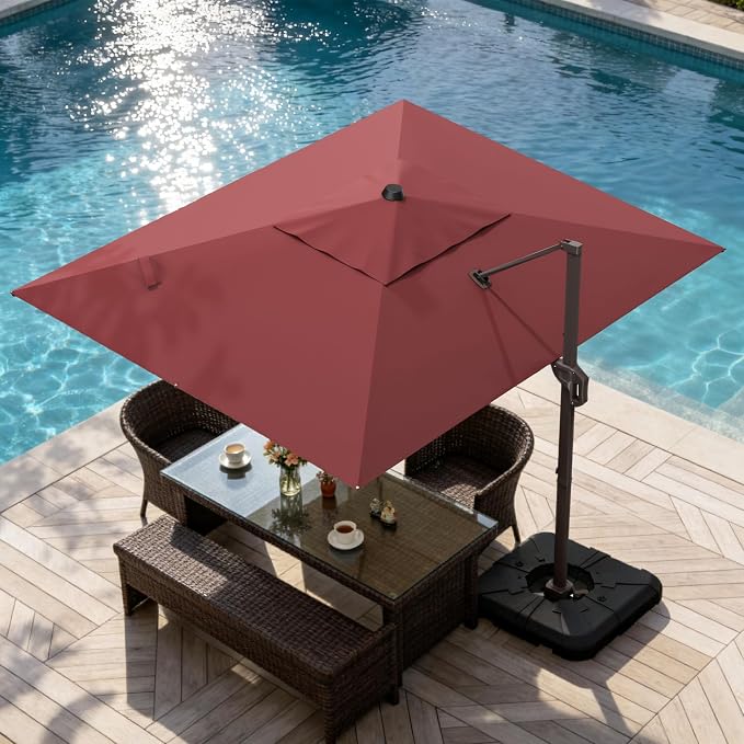 9' X 12' Cantilever Patio Umbrella Rectangle Outdoor Umbrella, 6-Level Tilt & - Image 9