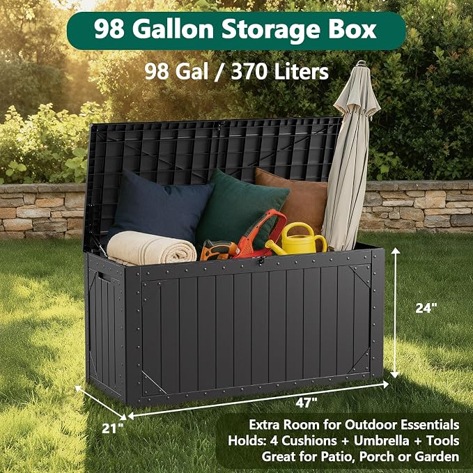 Outdoor Storage Box, 98 Gallon Deck Box, Outdoor Storage Bench, Waterproof - Image 5