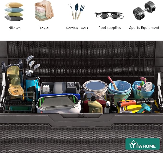 YITAHOME 100 Gallon Large Resin Deck Box Outdoor Storage Boxes - Image 5