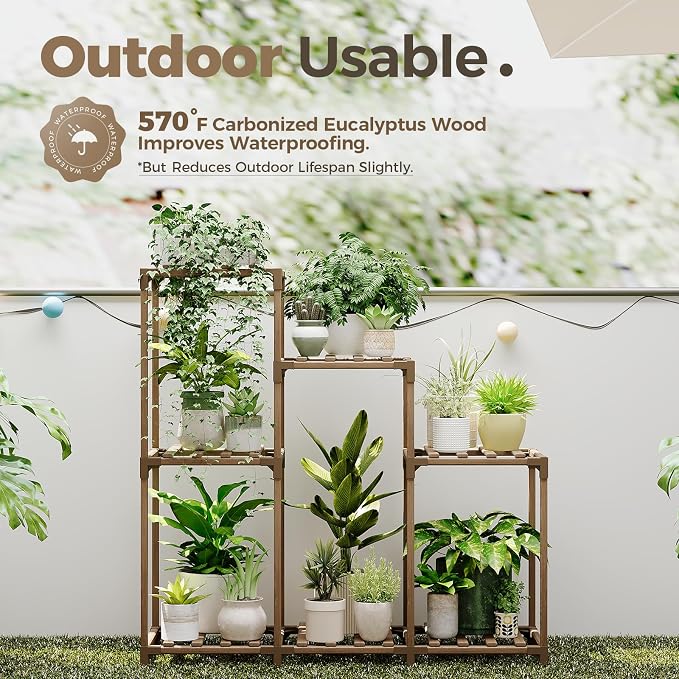Bamworld Plant Stand Indoor Wood Plant Shelf Outdoor Tiered Plant Rack | - Image 4