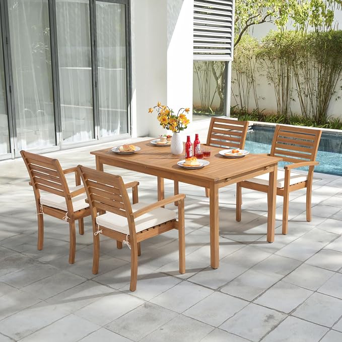 Stackable Patio Dining Chairs Set of 4, Acacia Wood, Stackable Design - Image 6