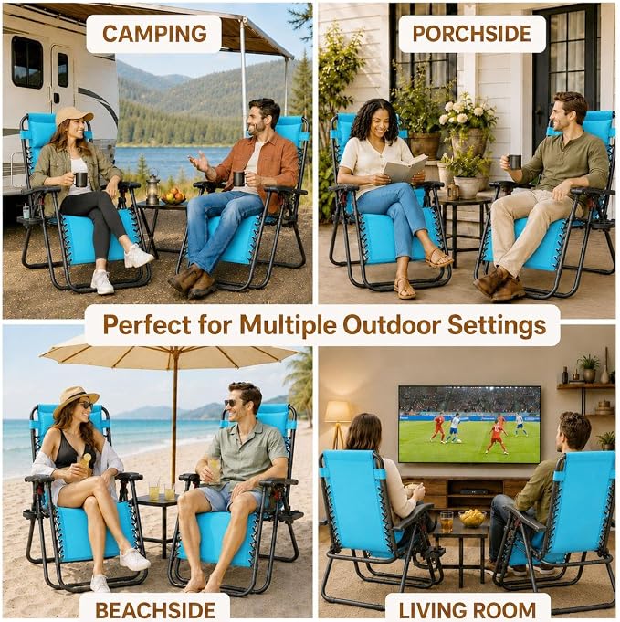 Yaheetech 26" Zero Gravity Recliners Adjustable Set of 2, Light Blue | Outdoor - Image 7