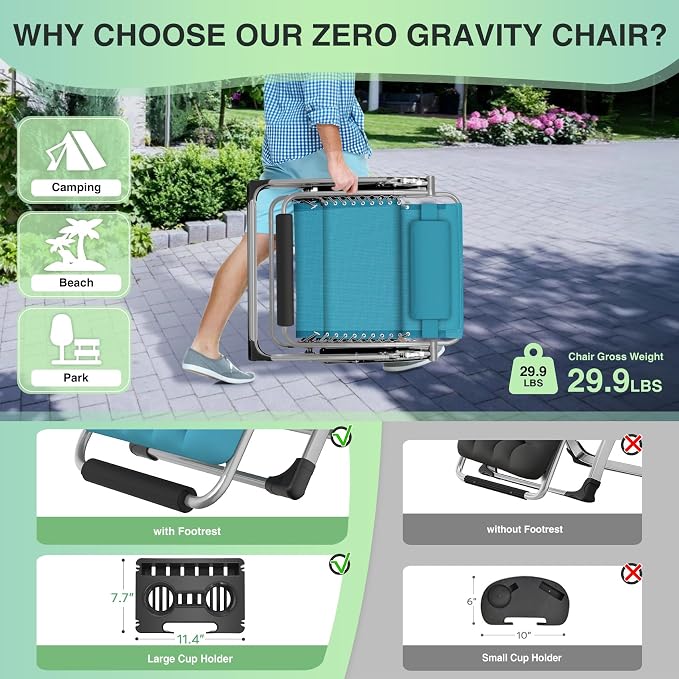 Suteck Oversized Zero Gravity Chair, 500LBS 33In XXL Outdoor Recliner Chairs | - Image 5