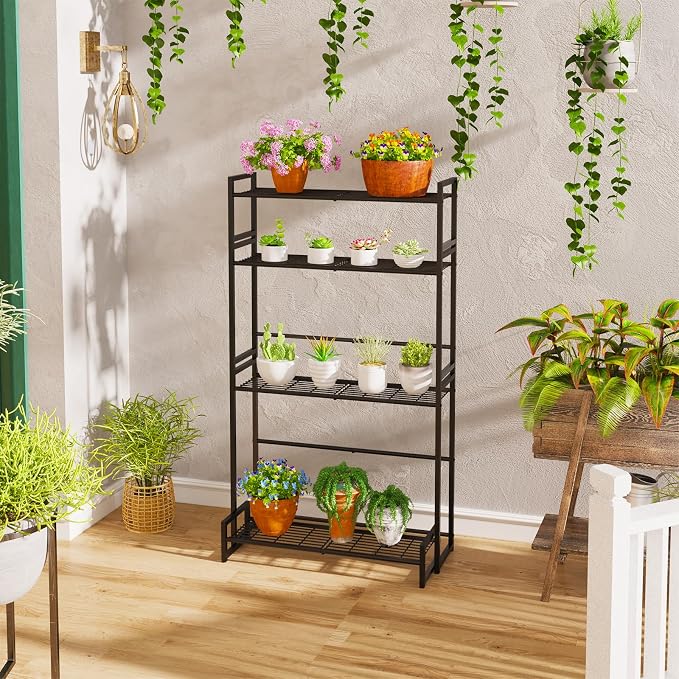 4-Tier Stair Style Metal Plant Stand, Large Stackable Rack | 4-tier stair style - Image 4