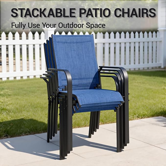 Patio Chairs Set of 4, Stackable Outdoor Dining Chairs, All Weather Breathable - Image 4