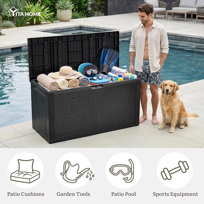YITAHOME 95 Gallon Large Outdoor Deck Box | Lockable Waterproof Resin Storage - Image 6