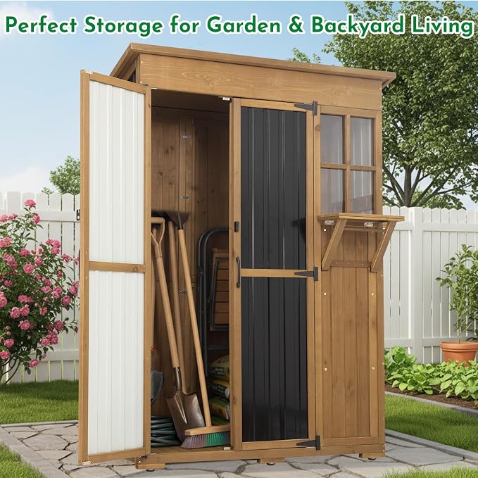Ketive Outdoor Storage Cabinet, Large Wood & Metal Garden Shed - Image 2