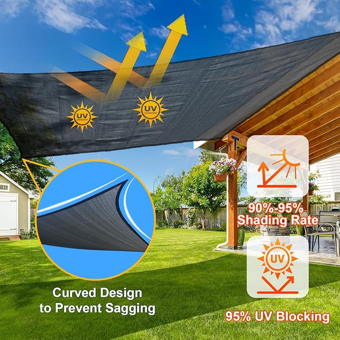 Sun Shade Sail 10' x 20' Graphite Grey Rectangle Outdoor Canopy Cover - Image 4