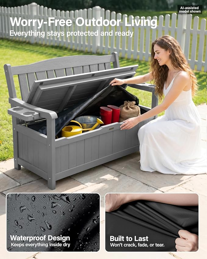 YEFU Outdoor Bench Set of 2, Heavy Duty Garden Storage Bench, Weatherproof - Image 4