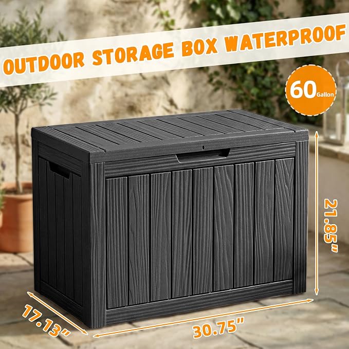 60 Gal Outdoor Storage Box Waterproof Lockable Resin Deck Box | Patio Furniture - Image 6