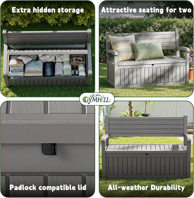 80 Gallon Outdoor Storage Bench, Waterproof Resin Deck Box - Image 5