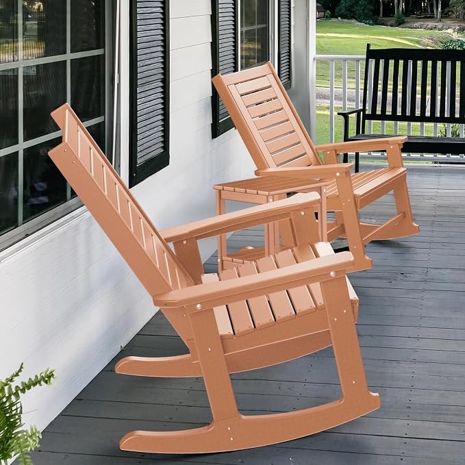 GREENVINES Oversized Outdoor Rocking Chairs Set of 2, HDPE Rocker, Teak | 21.7" - Image 5