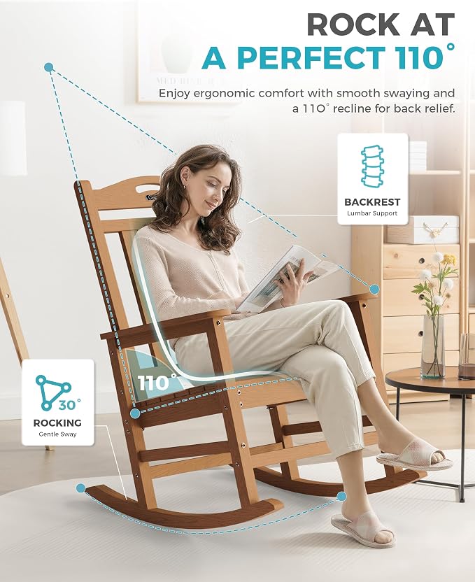 Oversized Outdoor Rocking Chairs Set of 3, 380lbs Heavy-Duty Large Patio Rocker - Image 4